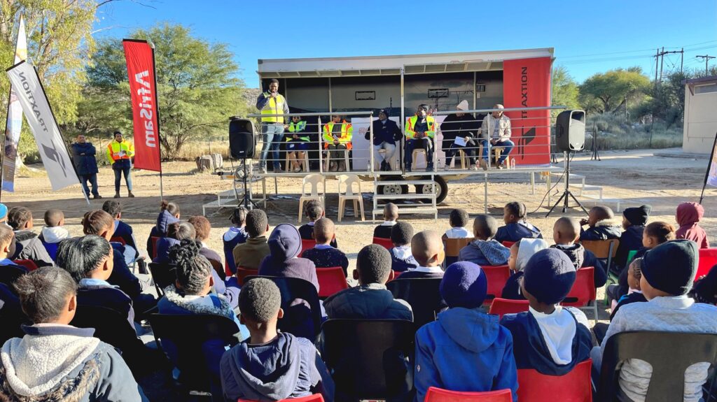 Nathi Shoba, Quality Assurance manager at AfriSam, shared a rail safety message with the learners of the Ulco Primary School.