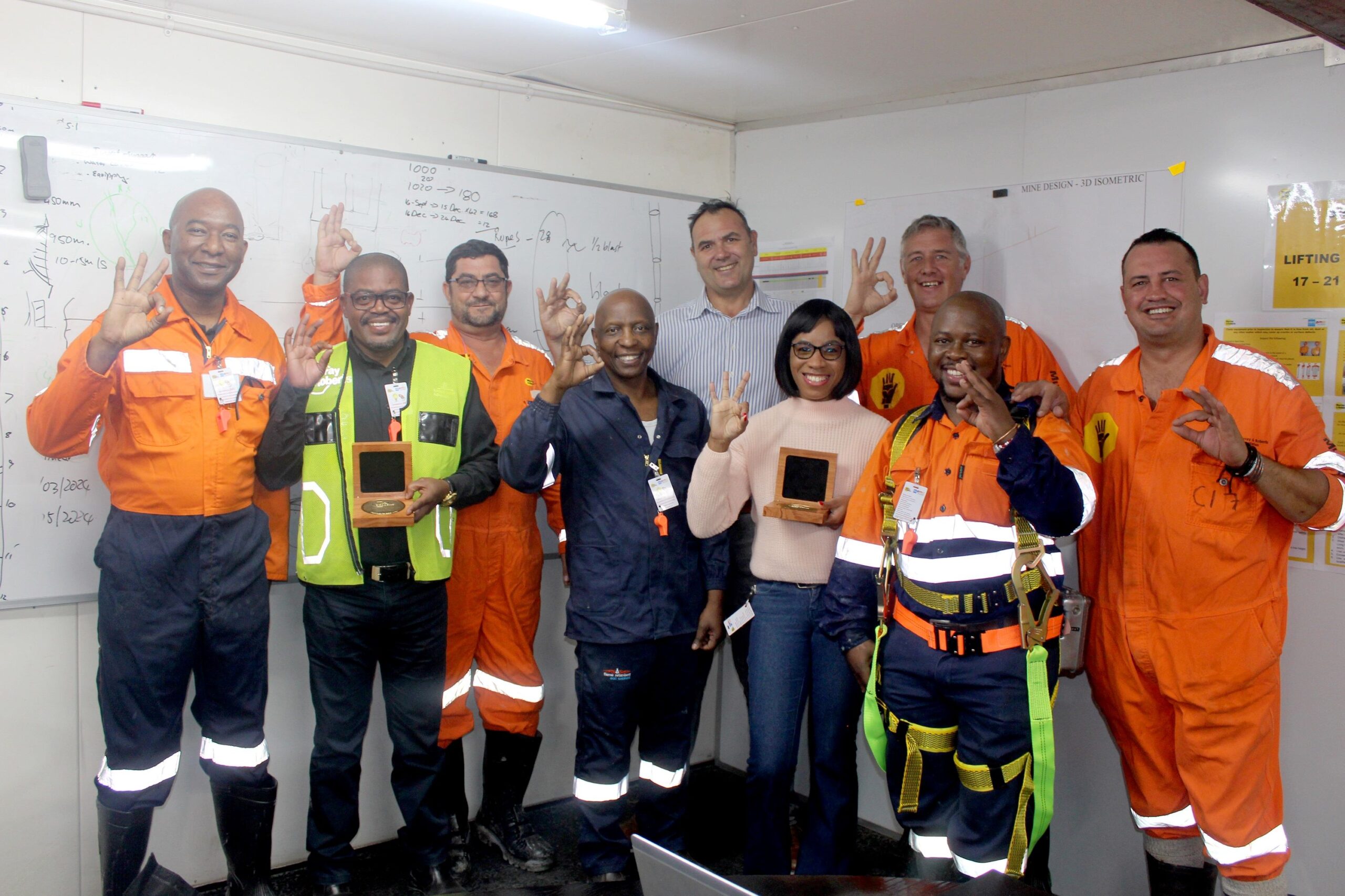 Some of the team on the Murray & Roberts Cementation PMC Ventilation Shaft Project celebrating having won two awards at the annual CE Safety Awards.
