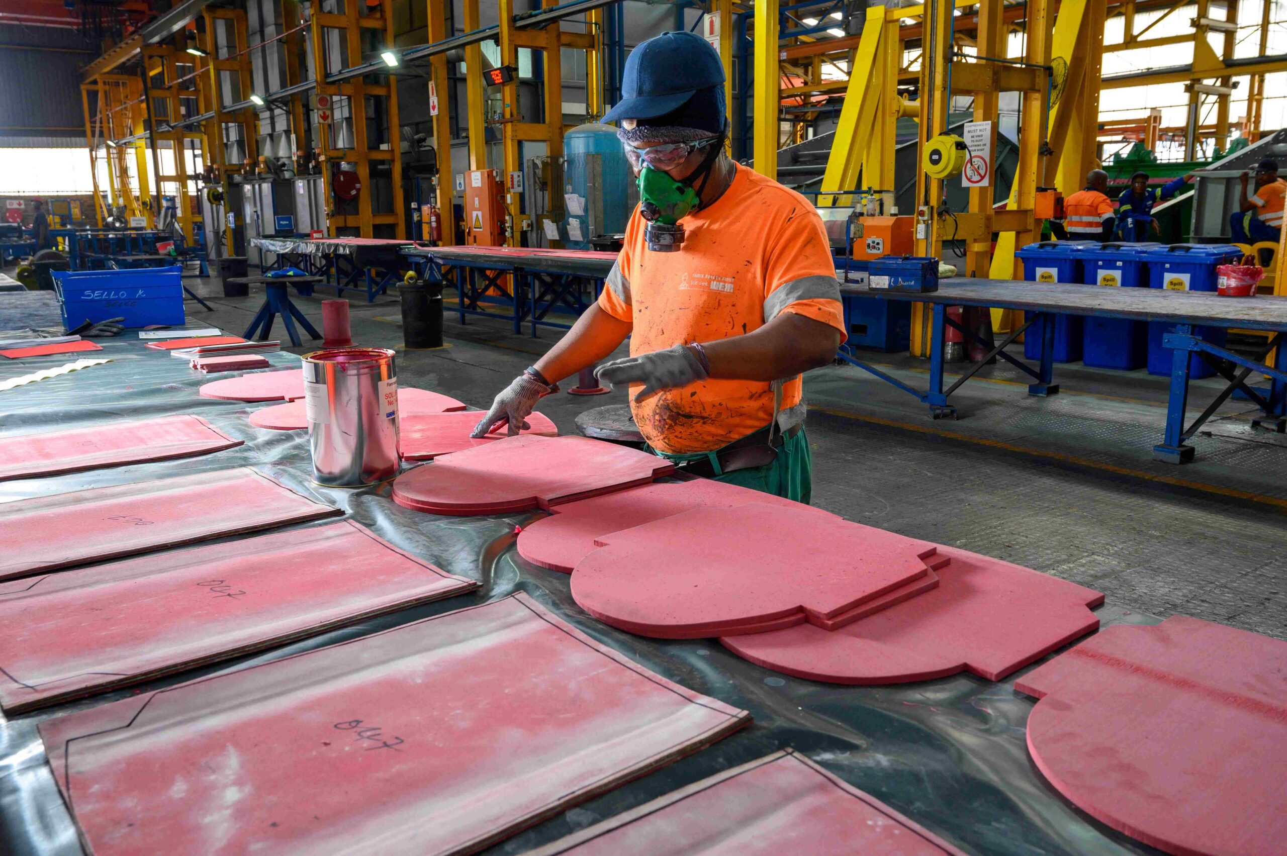 Linatex rubber lining application process at the Weir Minerals facility in Alrode.