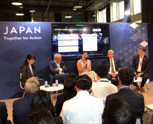 Paula Cousins, Weir chief strategy and sustainability officer, participating in a panel discussion on the potential of avoided emissions at The COP28 UAE Japan Pavilion seminar in Dubai.