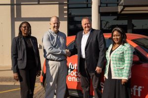 From left: Esther Seabi, FUCHS Sustainability Director; Richard Waller, Solareff Business Development Manager; Paul Deppe, FUCHS MD; and Tafadzwa Sithole, FU.