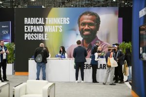 Visitors at the Caterpillar CES 2024 exhibit.