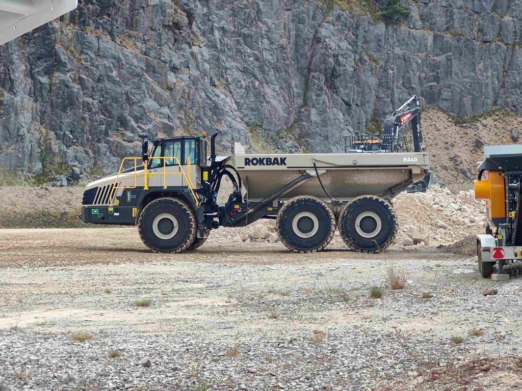 A Rokbak RA40 hauler operating in a quarry environment.