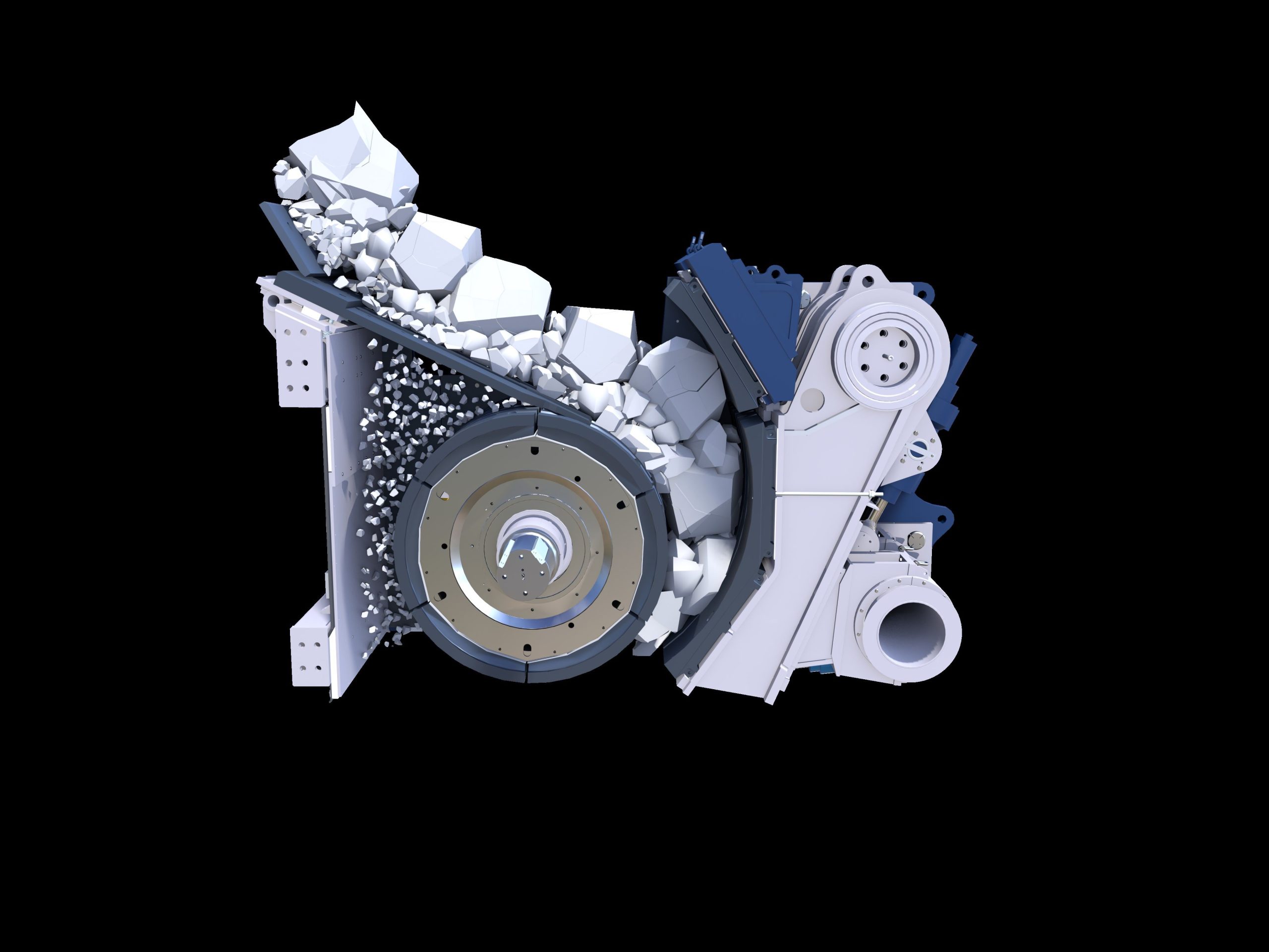 A cutaway view of the ERC crusher showing the screening and crushing chamber process.