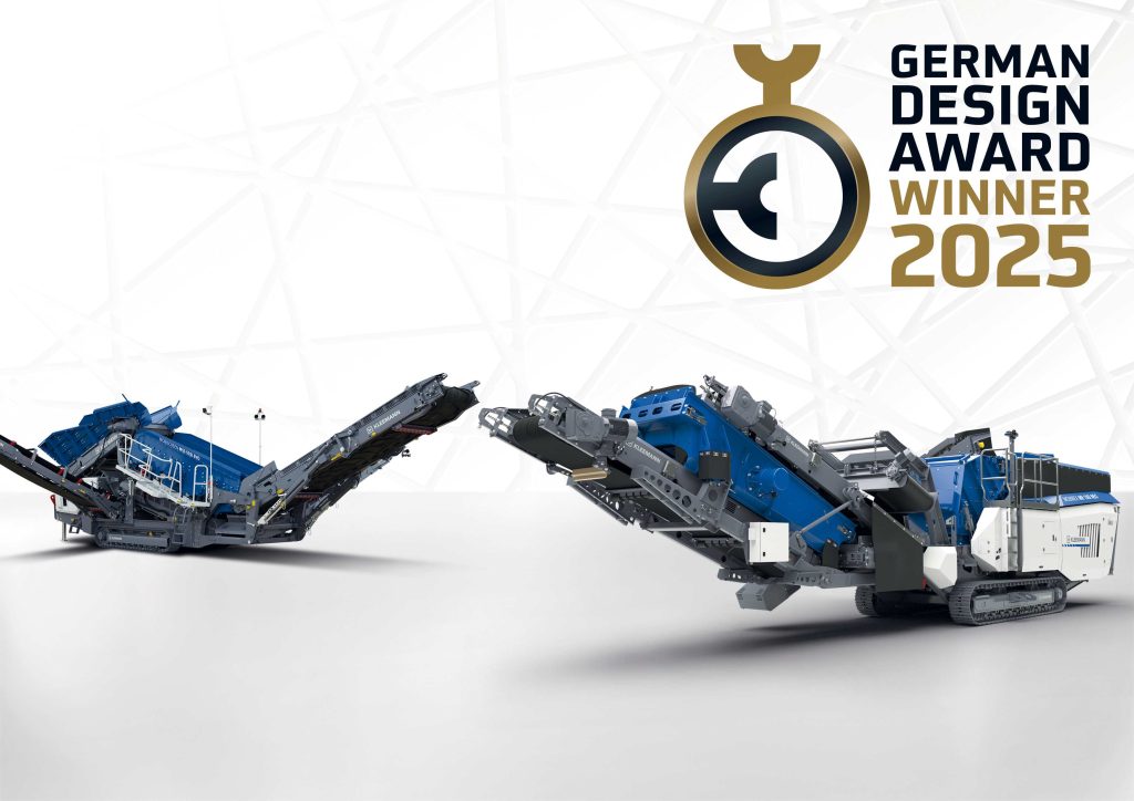 German Design Award for the new MOBISCREEN MSS 502(i) EVO scalping screen and the new MOBIREX MR 100(i) NEO compact impact crusher from Kleemann.
