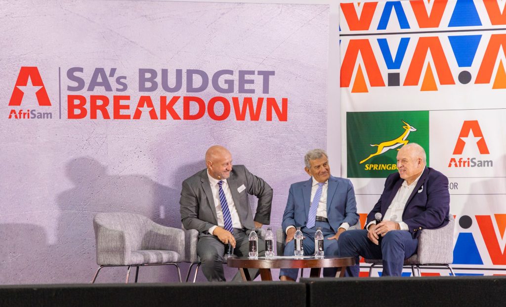 From left pictured at AfriSam’s Annual Budget Breakdown event in February 2025, political and economic analyst and strategist Frans Cronje, leading economist Dr Azar Jammine and AfriSam Executive Chairman Eric Diack.