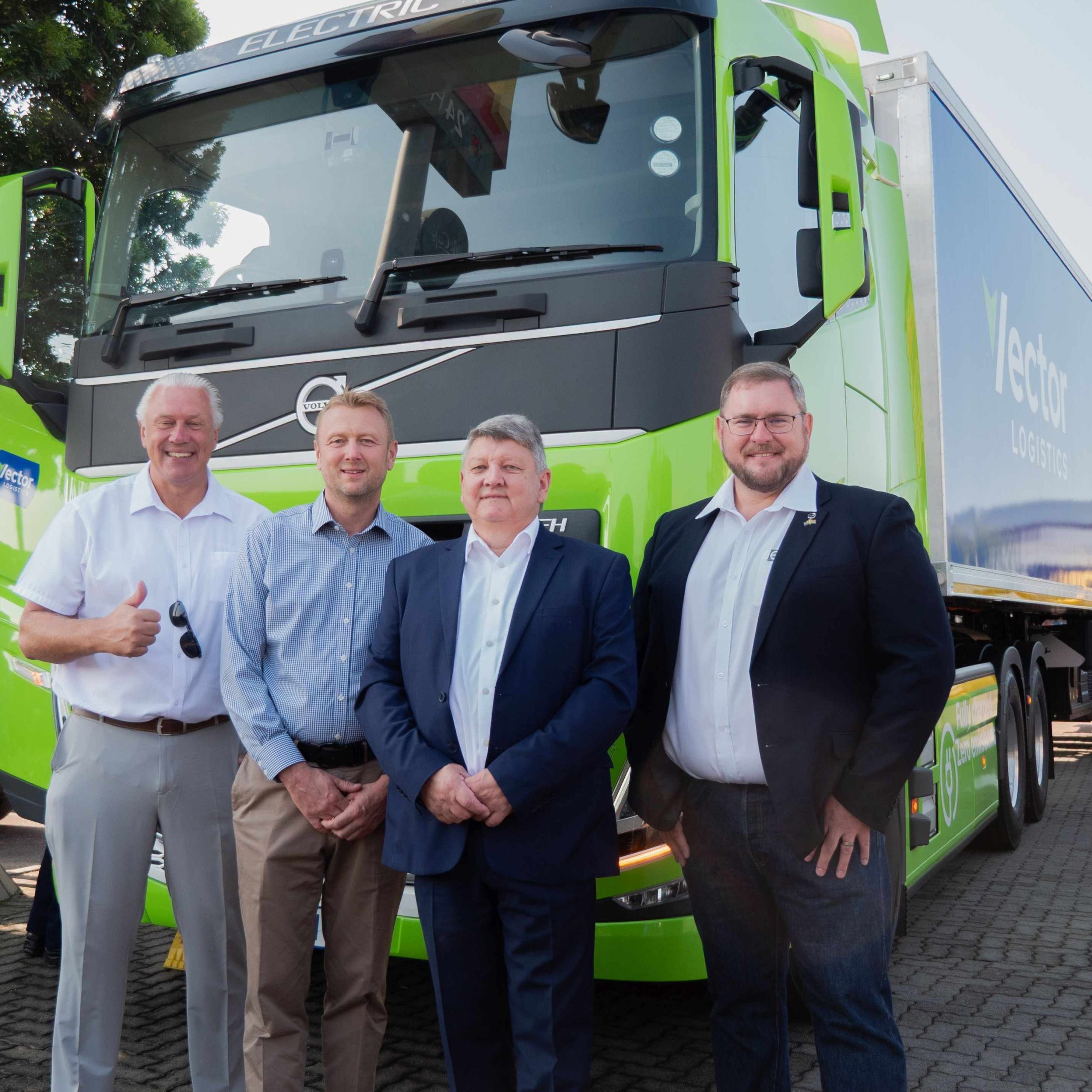 From left: Volvo Trucks South Africa’s sales director, Anders Friberg; Volvo Trucks SA MD, Waldemar Christensen; Vector Logistics CEO, Keith Pienaar; and Eric Parry, Sustainable Solutions Manager at Volvo Trucks SA.