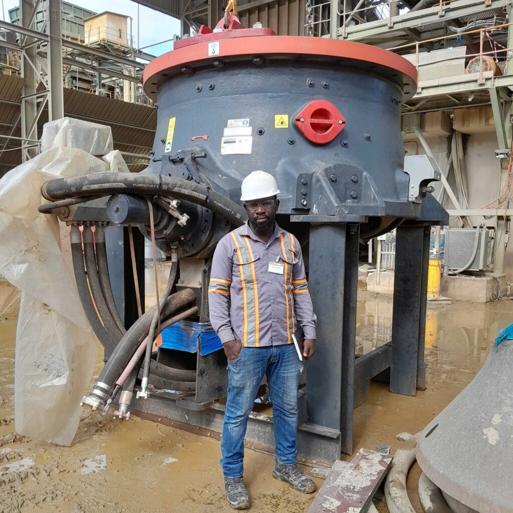 The bottom shell of the new Sandvik CH851i cone crusher supplied by Sandvik Rock Processing positioned on the ground in preparation for lifting into place.