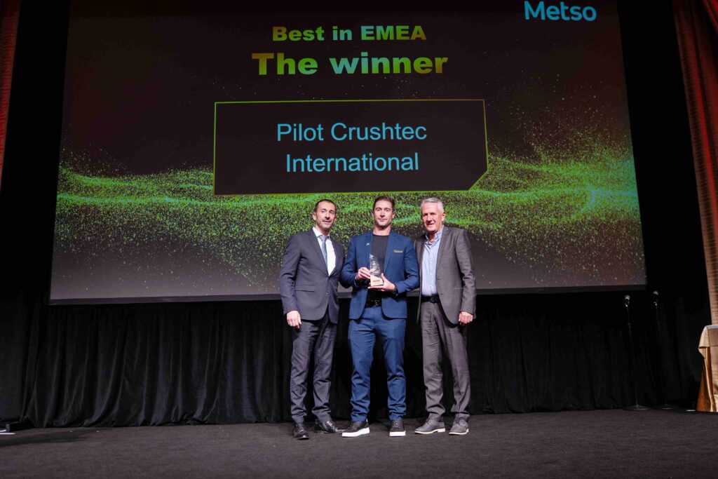 Carlos Padin, Vice President, Distribution Management EMEA at Metso (left), with Francois Marais, Director Sales and Marketing Pilot Crushtec (centre), and Sandro Scherf, CEO of Pilot Crushtec.