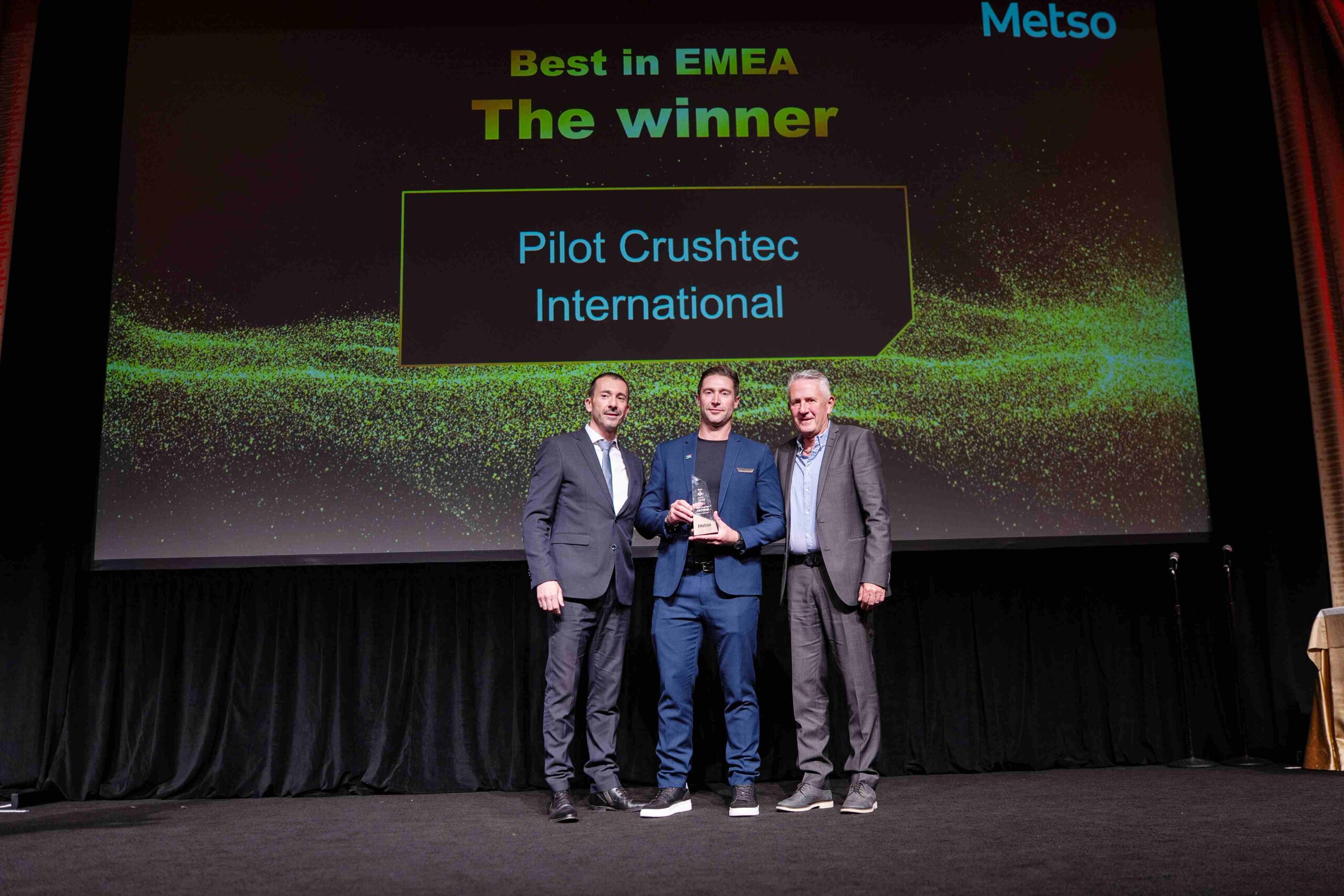 Carlos Padin, Vice President, Distribution Management EMEA at Metso (left), with Francois Marais, Director Sales and Marketing Pilot Crushtec (centre), and Sandro Scherf, CEO of Pilot Crushtec.