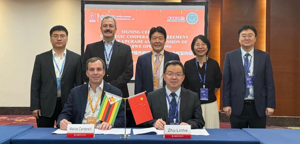 PPC CEO Matias Cardarelli (seated front left) signing the agreement with Sinoma Overseas to collaborate on advancing efficiency and production improvements in Zimbabwe.