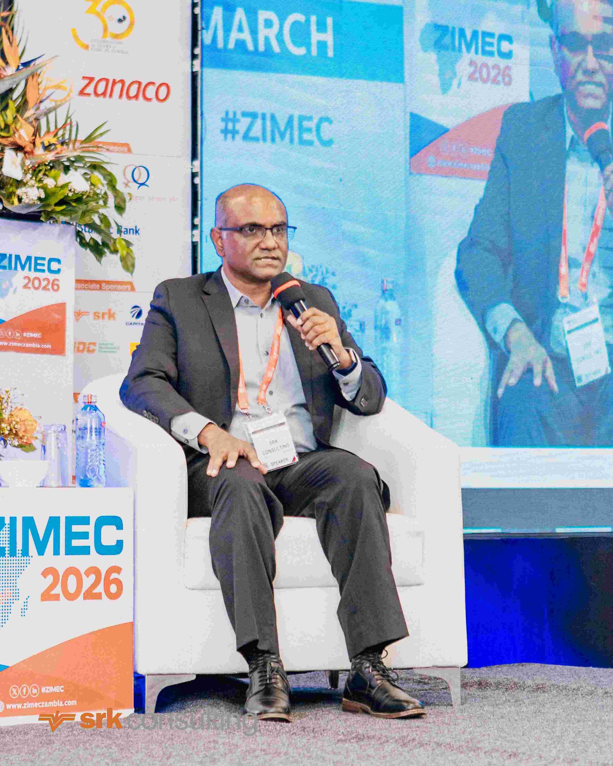 SRK Consulting (South Africa) chairman Vis Reddy during a panel discussion at ZIMEC 2026.