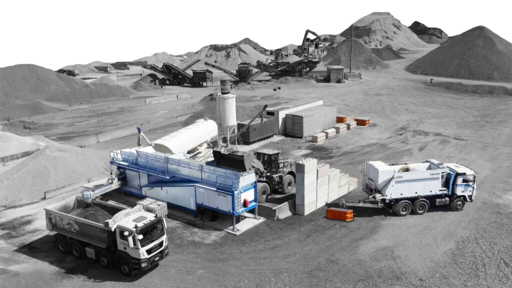 A Blend mobile batching plant set up on-site to produce high quality concrete efficiently, reducing transport costs and improving project flexibility.